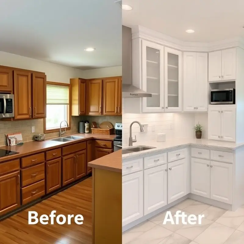 AI kitchen remodel before and after - outdated to modern kitchen design