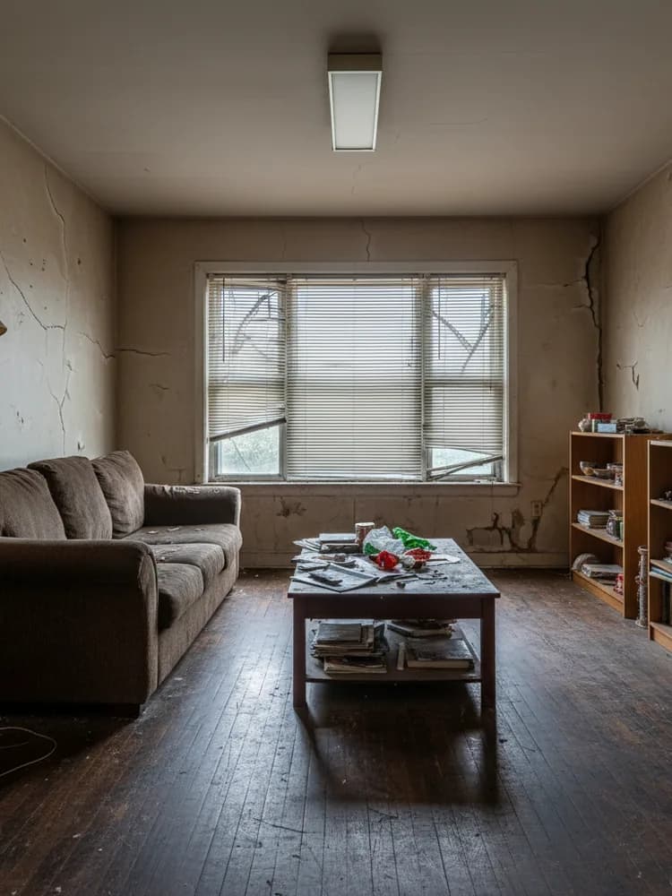 Before - dated living room in need of renovation and AI room design