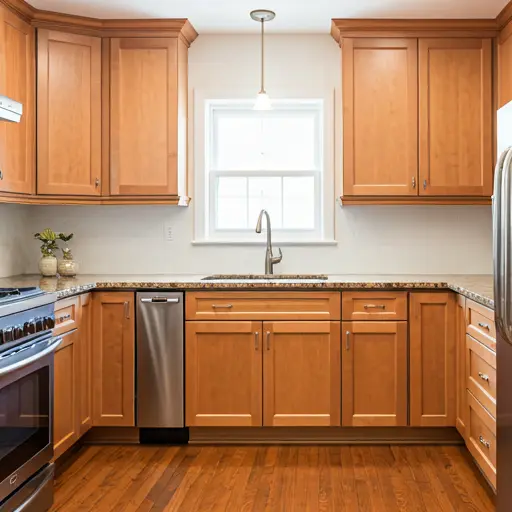 AI kitchen design - modern kitchen remodel with oak finishes